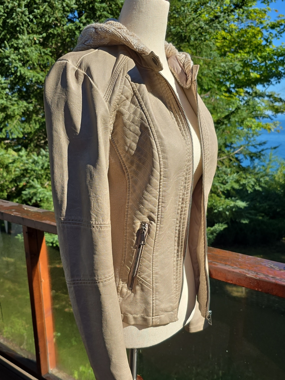 Maurices Taupe Hooded Leather Jacket